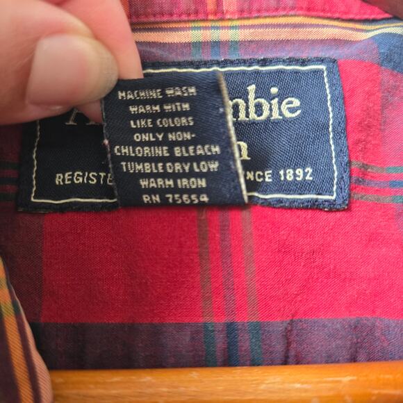 Abercrombie & Fitch Men's Red Plaid Button Up Long Sleeve Preppy Shirt XL - Picture 8 of 9